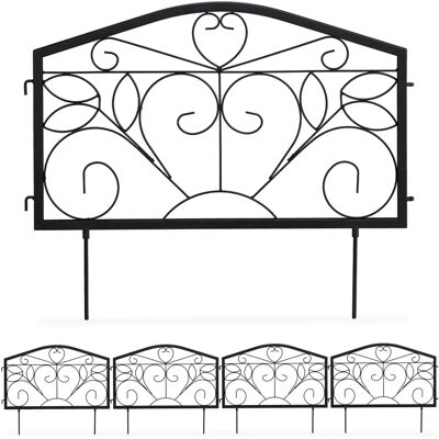 Relaxdays Gartenzäune - 4 Stück, 33x225cm, Eisen, Schwarz Relaxdays Gartenzäune - 4 Stück, 33x225cm, Eisen, Schwarz