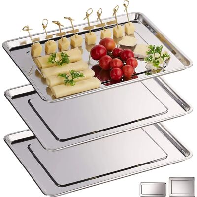 Relaxdays Ensemble de Plateaux en Acier Inoxydable - Plats Rectangulaires pour Buffet - Publicité Relaxdays Ensemble de Plateaux en Acier Inoxydable - Plats Rectangulaires pour Buffet - Publicité