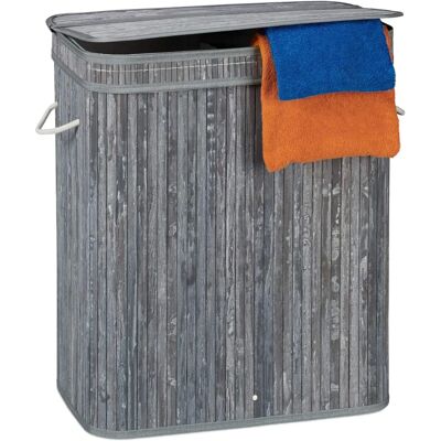 Relaxdays Cesto de Ropa en Bambú con Tapa - 95L - Gris Relaxdays Cesto de Ropa en Bambú con Tapa - 95L - Gris