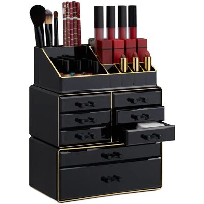 Relaxdays Makeup Organizer Black-Gold - Cosmetic Drawers, Acrylic Relaxdays Makeup Organizer Black-Gold - Cosmetic Drawers, Acrylic