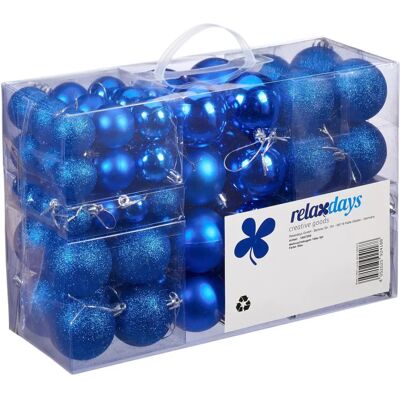 Relaxdays Ensemble de Boules de Noël - Bleu - 100 Décorations - Publicité Relaxdays Ensemble de Boules de Noël - Bleu - 100 Décorations - Publicité