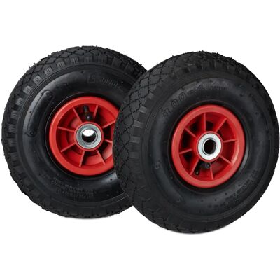 Relaxdays Set di Ruote - 3.00-4, Nero e Rosso, 80kg Capacità Relaxdays Set di Ruote - 3.00-4, Nero e Rosso, 80kg Capacità