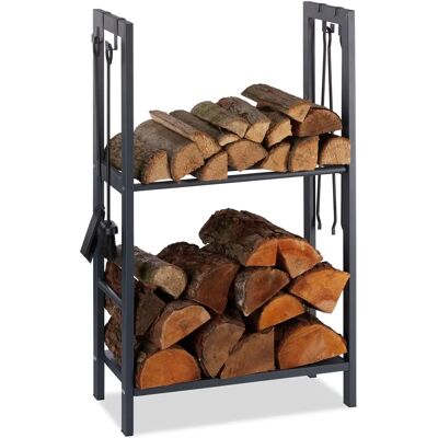 Relaxdays Support à Bois en Acier avec 2 Étagères - 100x60x30 cm Relaxdays Support à Bois en Acier avec 2 Étagères - 100x60x30 cm