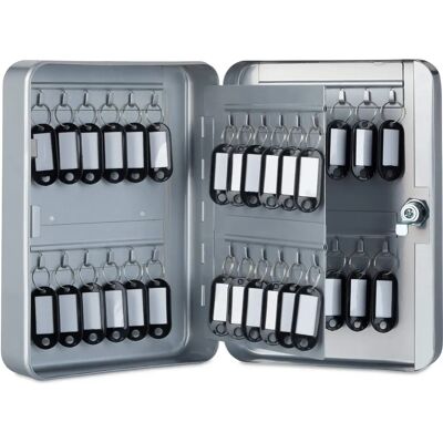 RELAXDAYS - Metal Key Cabinet, Lockable, 48 Hooks - Key Holder - 25x18x7.5cm - Grey RELAXDAYS - Metal Key Cabinet, Lockable, 48 Hooks - Key Holder - 25x18x7.5cm - Grey