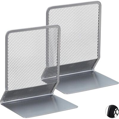 RELAXDAYS Bücherstützen-Set - Stahl-Gitter Design - Silber RELAXDAYS Bücherstützen-Set - Stahl-Gitter Design - Silber