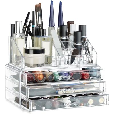 Relaxdays Transparent Makeup Organizer - Small with 19 Compartments Relaxdays Transparent Makeup Organizer - Small with 19 Compartments