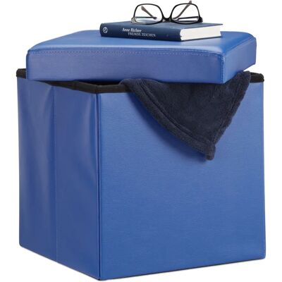 Relaxdays Pouf Carré - Tabouret de Rangement en Similicuir - Bleu Relaxdays Pouf Carré - Tabouret de Rangement en Similicuir - Bleu