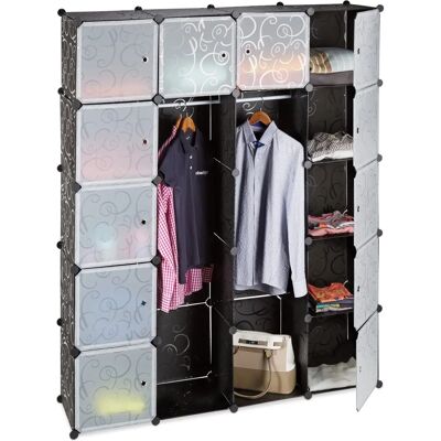 Relaxdays Wardrobe with 14 Shelves and 2 Rods - Modern Black & Transparent Storage Relaxdays Wardrobe with 14 Shelves and 2 Rods - Modern Black & Transparent Storage