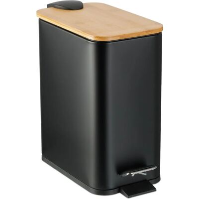Relaxdays Bathroom Pedal Bin - 5L - Iron & Bamboo - Black Relaxdays Bathroom Pedal Bin - 5L - Iron & Bamboo - Black