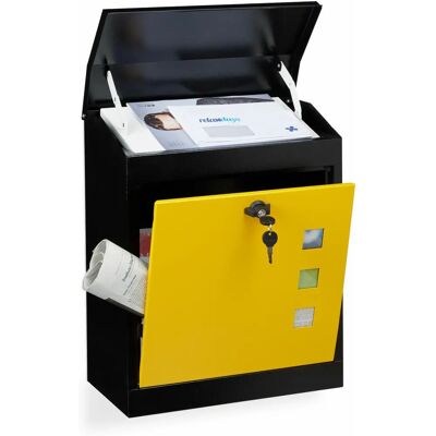 Relaxdays Briefkasten - Großes Wandbriefkasten mit Schloss - Schwarz-Gelb Relaxdays Briefkasten - Großes Wandbriefkasten mit Schloss - Schwarz-Gelb