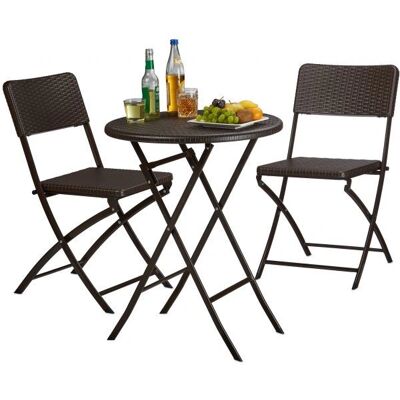 Relaxdays BASTIAN Gartenset - Faltbar, 3-tlg, Rattan-Effekt Relaxdays BASTIAN Gartenset - Faltbar, 3-tlg, Rattan-Effekt