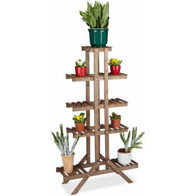 Relaxdays Houten Plantenstandaard voor Binnen - 5 Planken, Donkerbruin Relaxdays Houten Plantenstandaard voor Binnen - 5 Planken, Donkerbruin