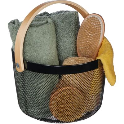 Relaxdays Storage Basket - Metal and Wood, Versatile, Black Relaxdays Storage Basket - Metal and Wood, Versatile, Black