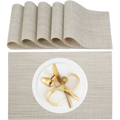 Relaxdays Set of 6 Placemats - 45x30 cm, Reusable Plastic, Cream Relaxdays Set of 6 Placemats - 45x30 cm, Reusable Plastic, Cream