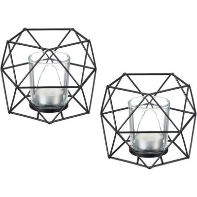 RELAXDAYS Kerzenhalter - Set aus 2 - Geometrisches Design - Schwarz RELAXDAYS Kerzenhalter - Set aus 2 - Geometrisches Design - Schwarz
