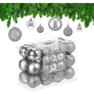 Relaxdays Silver Christmas Ball Set - 50 Pcs, Varied Finishes Relaxdays Silver Christmas Ball Set - 50 Pcs, Varied Finishes