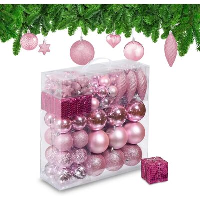 Relaxdays - Ensemble de 110 Boules de Noël - Décoration de Sapin, Rose - Publicité Relaxdays - Ensemble de 110 Boules de Noël - Décoration de Sapin, Rose - Publicité