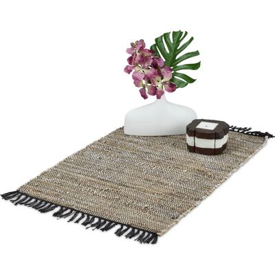 RELAXDAYS Katoen Lederen Vloerkleed - Antislip Met Franje - 60x110cm RELAXDAYS Katoen Lederen Vloerkleed - Antislip Met Franje - 60x110cm