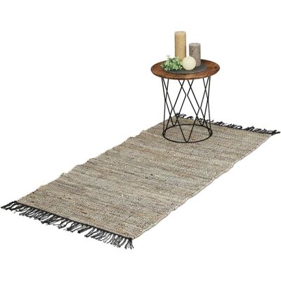 Alfombra Relaxdays de Algodón y Cuero - 70x140cm, Antideslizante, Hecha a Mano Alfombra Relaxdays de Algodón y Cuero - 70x140cm, Antideslizante, Hecha a Mano