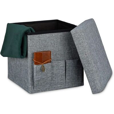 Relaxdays Pouf de rangement en lin - 38x38x38 cm - Publicité Relaxdays Pouf de rangement en lin - 38x38x38 cm - Publicité