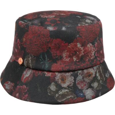 Mayser Maite Flower Bucket Stoffhatt - Svart-Bordeaux - S Mayser Maite Flower Bucket Stoffhatt - Svart-Bordeaux - S