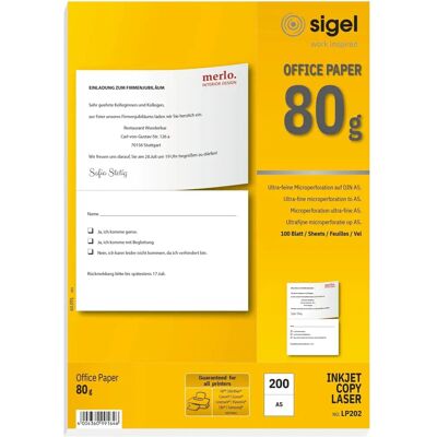 Sigel LP202 White Multifunctional Paper - 80g, A4, Perforated A5, 100 sheets Sigel LP202 White Multifunctional Paper - 80g, A4, Perforated A5, 100 sheets