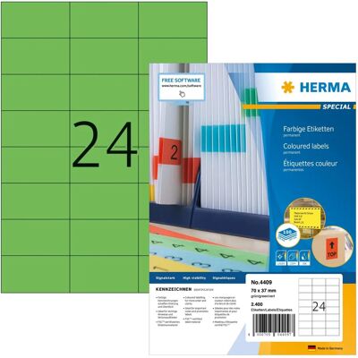 HERMA Kleurige Etiketten - 2400, A4, Groen HERMA Kleurige Etiketten - 2400, A4, Groen