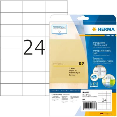 HERMA 4685 Étiquettes transparentes résistantes aux intempéries A4 - Feuilles d'étiquettes - Publicité HERMA 4685 Étiquettes transparentes résistantes aux intempéries A4 - Feuilles d'étiquettes - Publicité