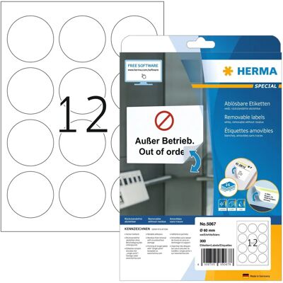 HERMA Modell 5067 Weiße Runde Abziehbare Etiketten - Etiketten HERMA Modell 5067 Weiße Runde Abziehbare Etiketten - Etiketten