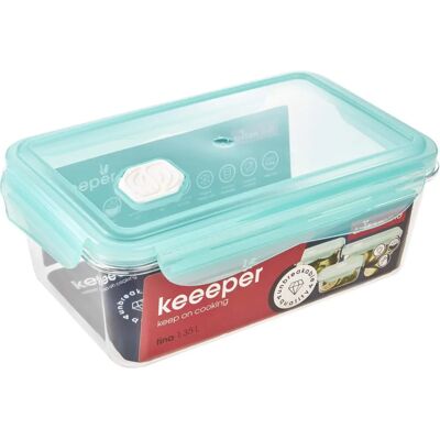Keeeper Tina Récipient de Conservation - 1,35L, Transparent, Aquamarine Clip Keeeper Tina Récipient de Conservation - 1,35L, Transparent, Aquamarine Clip