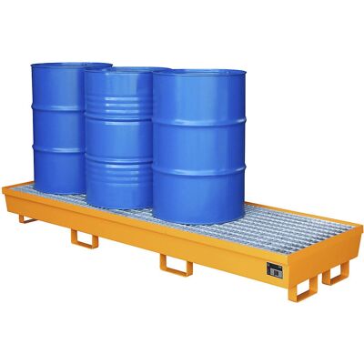 Eurokraft pro Bac à déversement en acier - 4 fûts 200L, Orange RAL 2000 Eurokraft pro Bac à déversement en acier - 4 fûts 200L, Orange RAL 2000