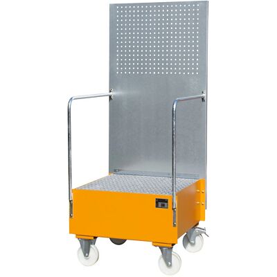 Eurokraft Pro Bassine Mobile avec Panneau Perforé - 200L Jaune-Orange Eurokraft Pro Bassine Mobile avec Panneau Perforé - 200L Jaune-Orange
