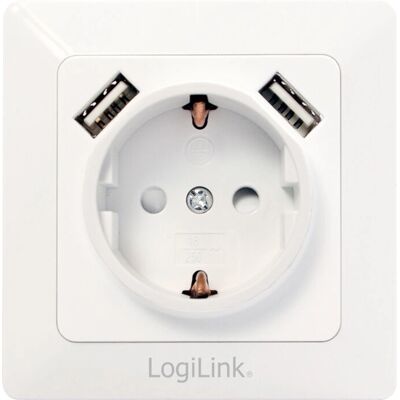 LogiLink Weiße USB-Wandsteckdose mit 230V & 2 USB-Ports LogiLink Weiße USB-Wandsteckdose mit 230V & 2 USB-Ports