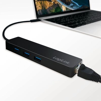 Hub USB-C LogiLink UA0313 - 3 Porte, Ethernet, Nero Hub USB-C LogiLink UA0313 - 3 Porte, Ethernet, Nero