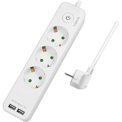 LogiLink Presa multipla 3 vie + 2 USB, interruttore, interno, bianco - Presa multipla LogiLink Presa multipla 3 vie + 2 USB, interruttore, interno, bianco - Presa multipla