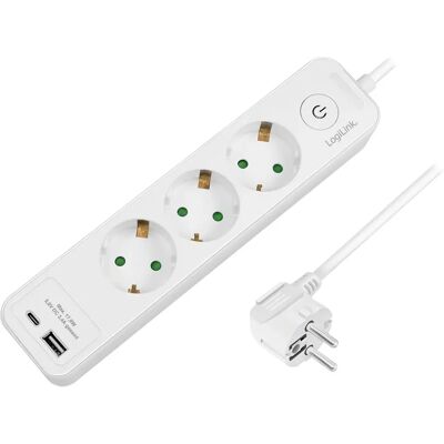 LogiLink Strömskena - 3 Säkerhetsuttag, USB-A, USB-C LogiLink Strömskena - 3 Säkerhetsuttag, USB-A, USB-C