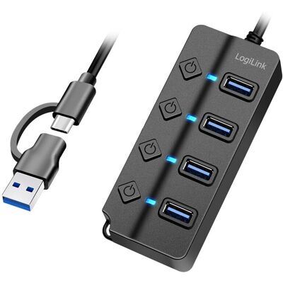 LogiLink USB 3.2 Gen 1 Hub - 4 Ports, Schalter, Schwarz LogiLink USB 3.2 Gen 1 Hub - 4 Ports, Schalter, Schwarz