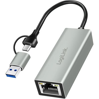 LogiLink UA0238B Ethernet USB-C/USB-A Adapter - Grey LogiLink UA0238B Ethernet USB-C/USB-A Adapter - Grey