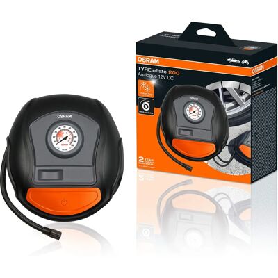 Compresso de ar OSRAM OTI200 - Manómetro analógico, cabo de 3m, 3 adaptadores Compresso de ar OSRAM OTI200 - Manómetro analógico, cabo de 3m, 3 adaptadores