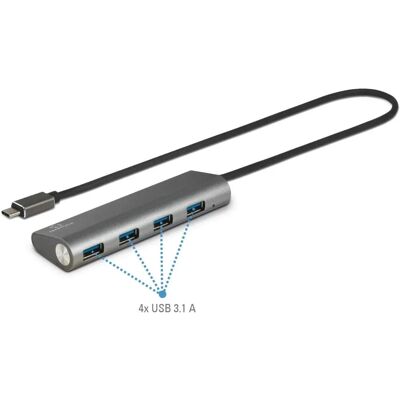 Renkforce USB C 4-ports Hub - USB 3.1, Aluminium, Grå Renkforce USB C 4-ports Hub - USB 3.1, Aluminium, Grå