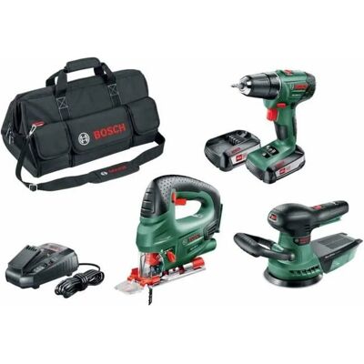 Bosch PSR 1800 LI 18V kabelloses Elektrowerkzeug-Set - Bohr, Stichsäge, Schleifer Bosch PSR 1800 LI 18V kabelloses Elektrowerkzeug-Set - Bohr, Stichsäge, Schleifer