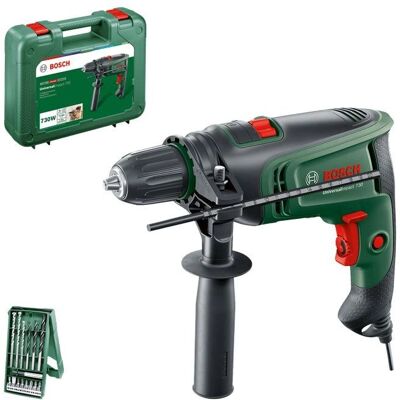 Taladro percutor Bosch UniversalImpact 730 X-line y kit de accesorios - Plateado Taladro percutor Bosch UniversalImpact 730 X-line y kit de accesorios - Plateado