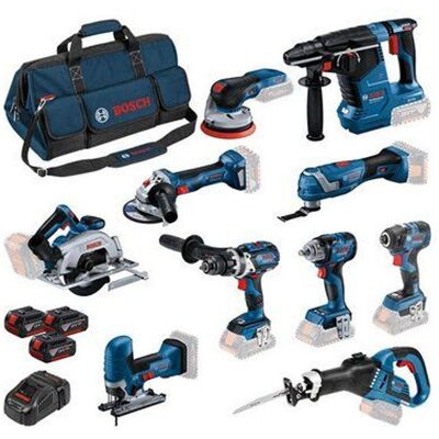 Bosch 10 ToolKit 18V - Elektrowerkzeug Set - 10 Maschinen + 3 Akkus Bosch 10 ToolKit 18V - Elektrowerkzeug Set - 10 Maschinen + 3 Akkus