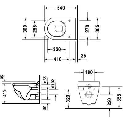 Duravit Starck 3 Wand-WC Set - WC, Weiß Duravit Starck 3 Wand-WC Set - WC, Weiß