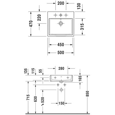 Duravit Vero Air Wand-Waschtisch - Rechteckig, 1 Hahnloch, Weiß Duravit Vero Air Wand-Waschtisch - Rechteckig, 1 Hahnloch, Weiß