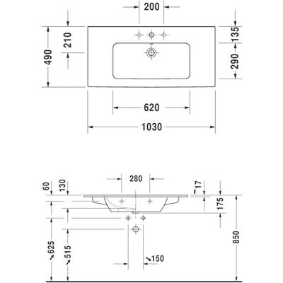 Duravit Starck Möbel-Waschtisch Wandmontage - Ohne Hahnloch, Überlauf, 1030 mm Duravit Starck Möbel-Waschtisch Wandmontage - Ohne Hahnloch, Überlauf, 1030 mm