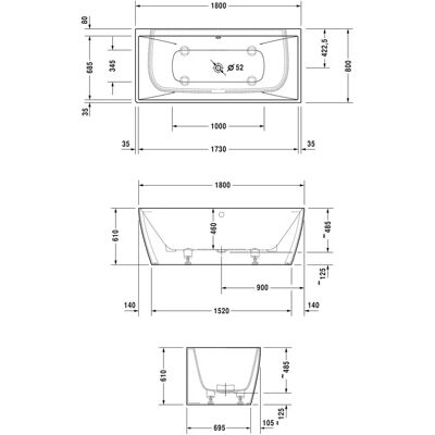 Duravit DuraSquare cadă de perete - Rectangulară, Albă, 180x80cm Duravit DuraSquare cadă de perete - Rectangulară, Albă, 180x80cm