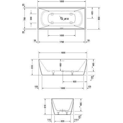 Duravit DuraSquare Fritstående badekar - 185x85cm, sømlagsdæksel, 2 rygstøtter, afløbssæt Duravit DuraSquare Fritstående badekar - 185x85cm, sømlagsdæksel, 2 rygstøtter, afløbssæt
