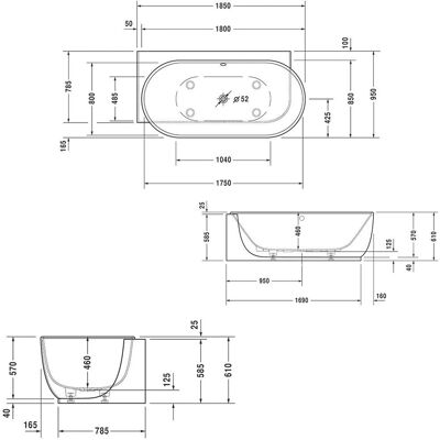 Duravit Luvit cadă - Instalare în colț, fără cusături, 185x95cm Duravit Luvit cadă - Instalare în colț, fără cusături, 185x95cm