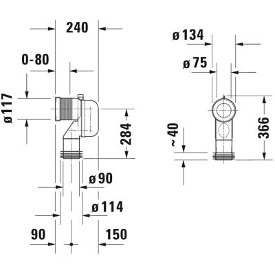 Duravit Modelo 8990250000 - Curva de conexión para salidas verticales Duravit Modelo 8990250000 - Curva de conexión para salidas verticales